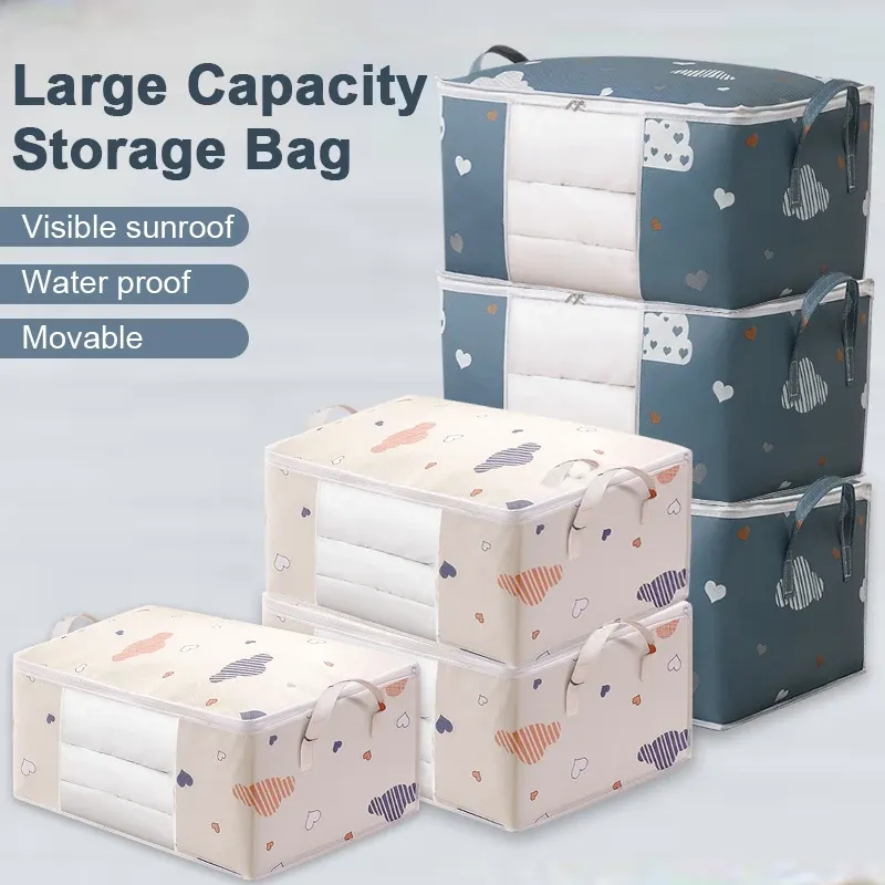 Bags Big Capacity Organizer Quilt Moisture Dustproof Clothes Storage Bag Visual Duvet Blanket Box Sorting Bags Household Moving Bags