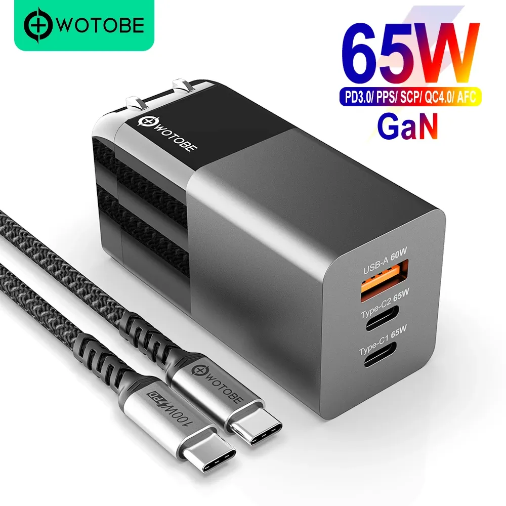 Chargers 65W Gan USB C Adapter Power Wall Charger, 3 port PD 65W PPS QC4 45W SCP dla laptopów MacBook iPhone 13 Samsung S22 Mibook Dell HP