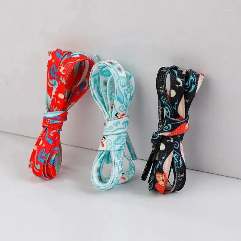Shoe Parts 1Pair Dunhuang Ethnic Characteristic Printing Shoelaces 7MM Width Elastic Laces For Sneakers Colorful Shoestring 120/140/160CM
