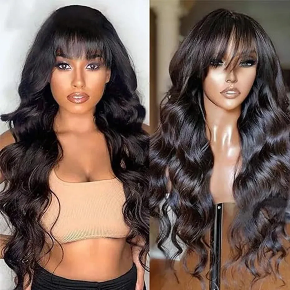Wigs Body Wave Wigs with Bangs Human Hair Wigs for Women None Lace Front Wigs Brazilian Virgin Hair Glueless Machine Made Wig