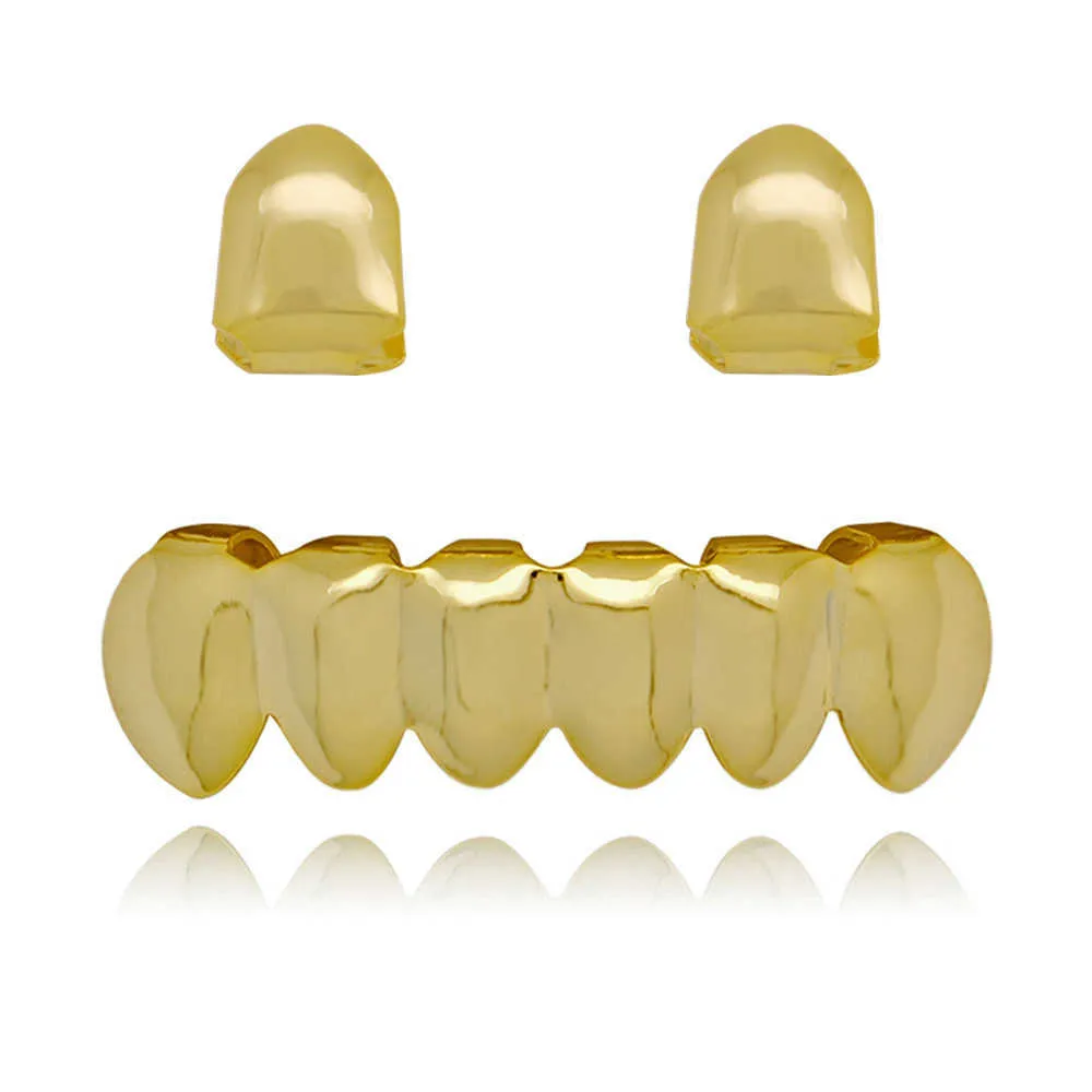 Hiphop Grills guldpläterade 18k släta hiphop-hängslen för män och kvinnor Vampire Fangs Halloween Accessories