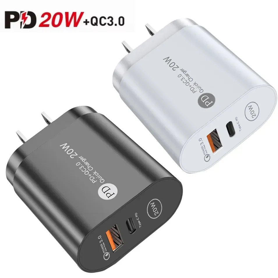 Adattatore per caricatore veloce da 20 W PD QC3.0 USB-C Wall Caricatore Dual Power Plug USB per Samsung S21 Ultra S20 Huawei Android Phone LL