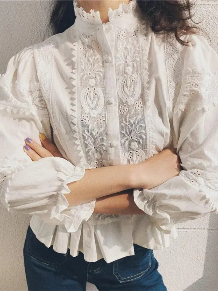 Blusas femininas ciganos bordados bordados de renda de renda chique de verão feminina linho de algodão de algodão