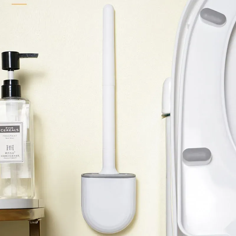 Uchwyty Elastyczna silikonowa szczotka toaletowa oddychająca szczelna sprzątnia miski toaletowej szczotka z szybkim osuszającym uchwytem na ścienne zestaw