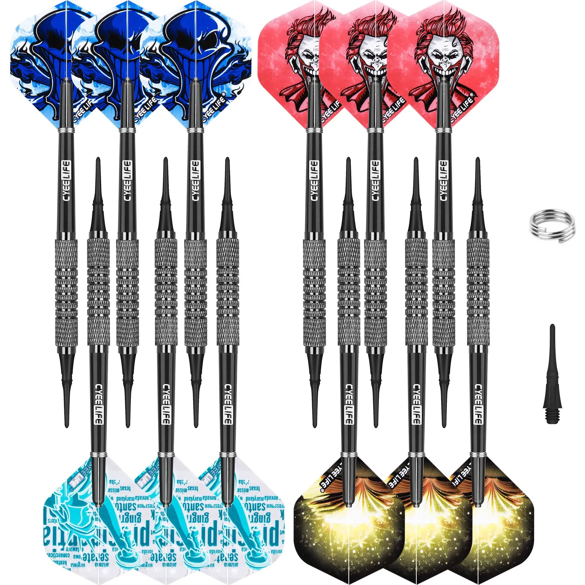 Dart Cyeelife 9G/12/14G Soft Tip Darts Set 12 paket med svarta PVC -axlar+Metal Spring O Rings+30 Plastpunkter för elektroniskt kort