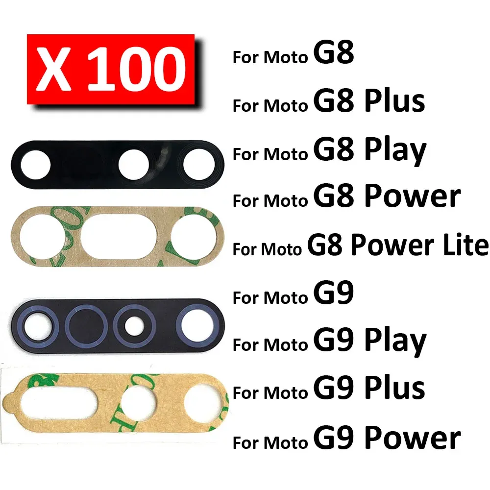 Filtros 100pcs/lote, original para Motorola Moto G8 G9 Plus Play Power Lite Camera Lente de vidrio Tarla trasera Lente de vidrio con pegamento
