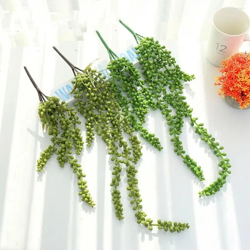 Decorative Flowers Realistic Artificial Succulents Beads Hanging PVC Succulent Plants Handmade DIY Lover Tears Green Vine