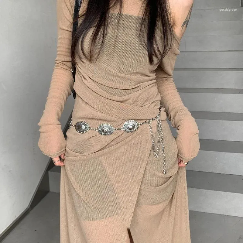 Silver Chain Belts Y2K Oval Metal Waist Chain, Gothic Skirt Accessory for  Women, Retro Silver Color Dress Belt, Short Skirt Fashion