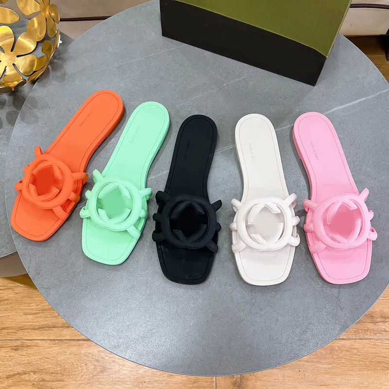 Designer Sandals Sildes Slippers Women Interlocking Double Letter Rubber Slipper Luxury Beach Jelly Script Orange Summer Fall Mules Outdoor Waterproof Sandals