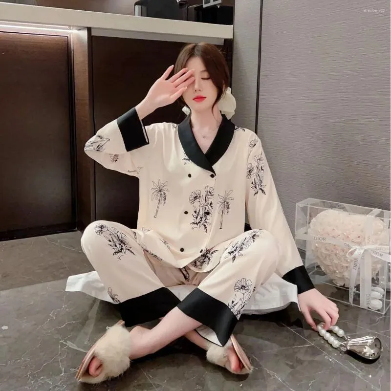 Vêtements de nuit pour femmes de style chinois doubles à pics de poule imprimées à pyjamas à pyjamas twinset pyjamas