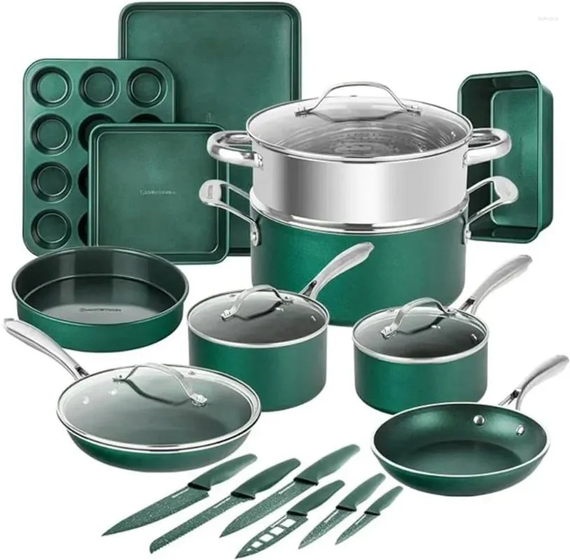 Set di pentole da 21 pc pentole e pentole impostano una cucina non stick con non abbagliante per coltello da forno