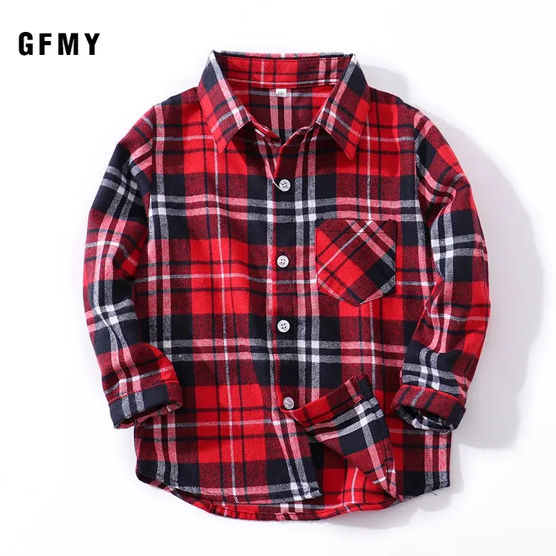 Chemises GFMY2021 SPRING ÉTÉ 100% Coton Coton Fashion Fashion Plaid Boys Shirt 2T14T Casual Big Kid Clothes peut être un manteau