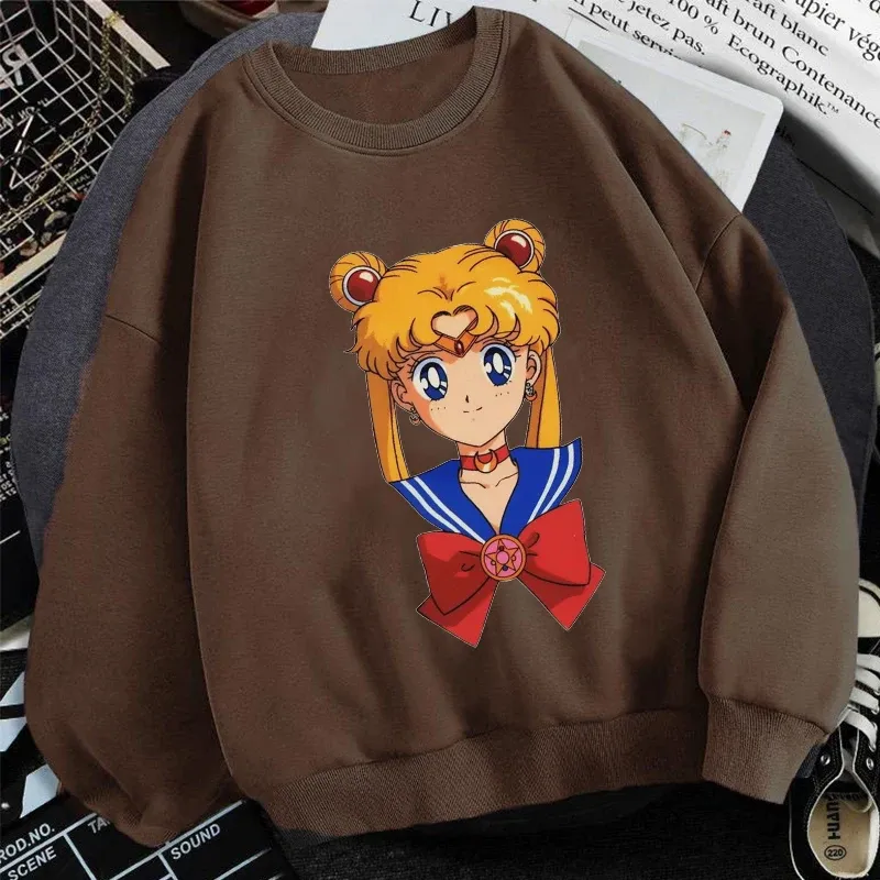 Sweinshirts Sailor Moon Anime Impresión de sudadera con capucha Kpop Brown Tops Capianas Sudaderas 2022 NUEVA Autumn Winter Fashion Y2K Sweinshirt