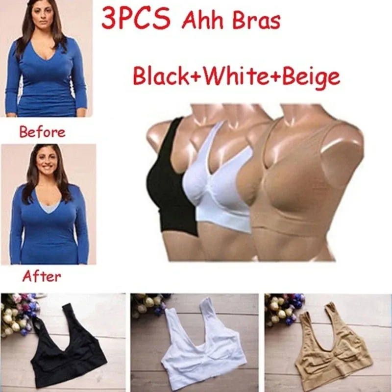 Bras Ahh Bra TV Boyaomax 3 PCS / Set Sports Bra Plus taille des dames Pillures transparentes sous-vêtements Sexy Nylon Leisure Top Pas de soutien-gorge rembourré