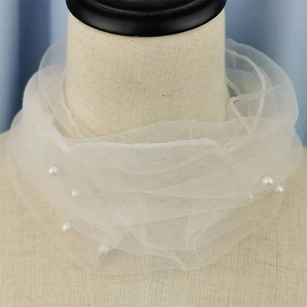 Dünne Sonnenschutzschals transparenter Spitze Perlen -Schal Organza Elastizität kleiner Neckerchief Rüschenhalle Stirnband DIY Weich 240417