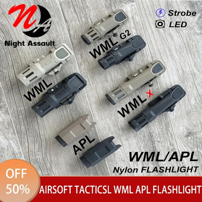 Światła Wadsn Airsoft WML APL High Lumens Nylon Tactical LED LED Light Lighting Latarka do broni Wml Gen2 Latarns 20 mm