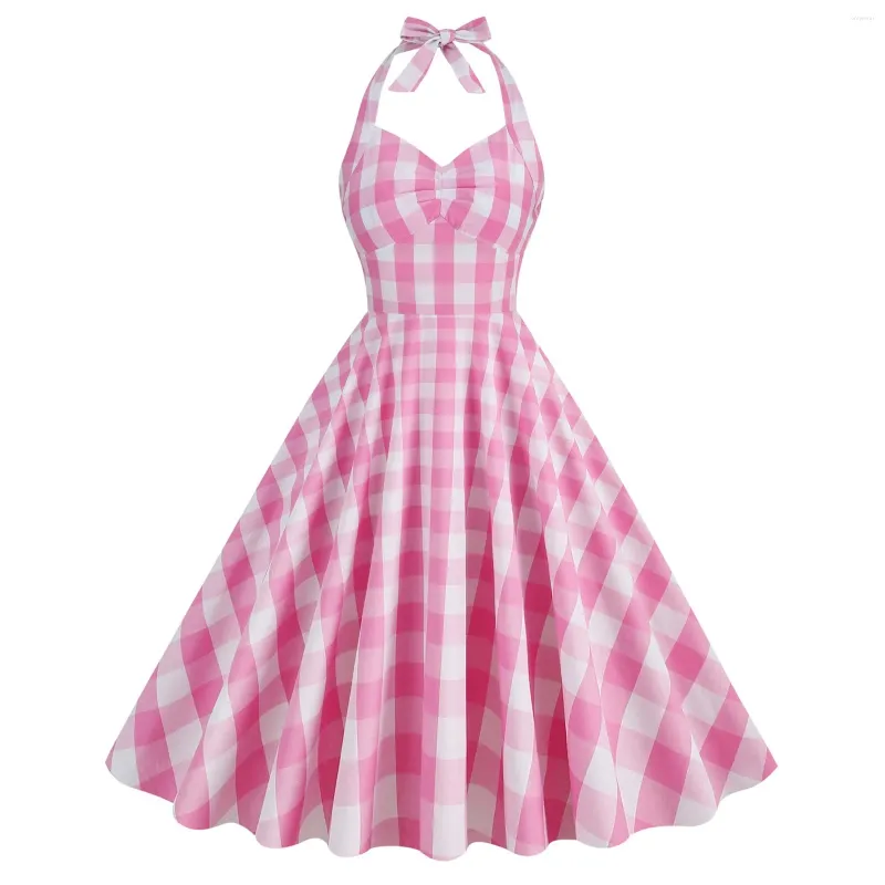 Sukienki zwyczajne Style British Plaid Pink Grid High talia Dress for Women 2024 Vestidos Para Mujer
