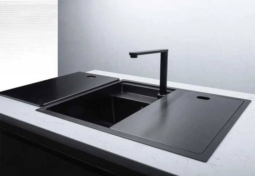 Schwarzer Nano Hidden Edelstahl handgefertigtes Küchenspüle Single Double Bowl Counter Big Basin Unterbezug Balkon Becken Sink 4959730