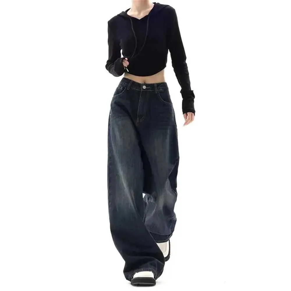 Dżinsy damskie vintage wysokiej talii szerokie nogi worki dżinsy harajuku grunge proste dżinsowe spodnie duże ulice luźne spodnie Y2K Pants Koreańska moda 240423