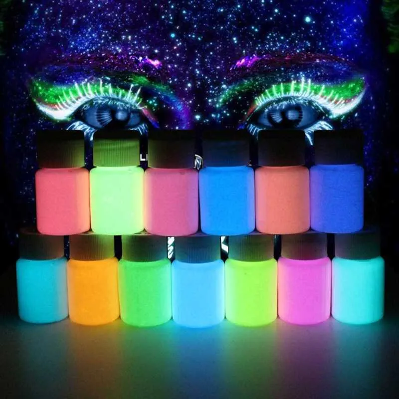 Kroppsfärg 20g mörkt ljus fluorescerande lysande färg epoxi hartspigment diy färg naglar hartar harts makeup kropp målning party dekoration d240424