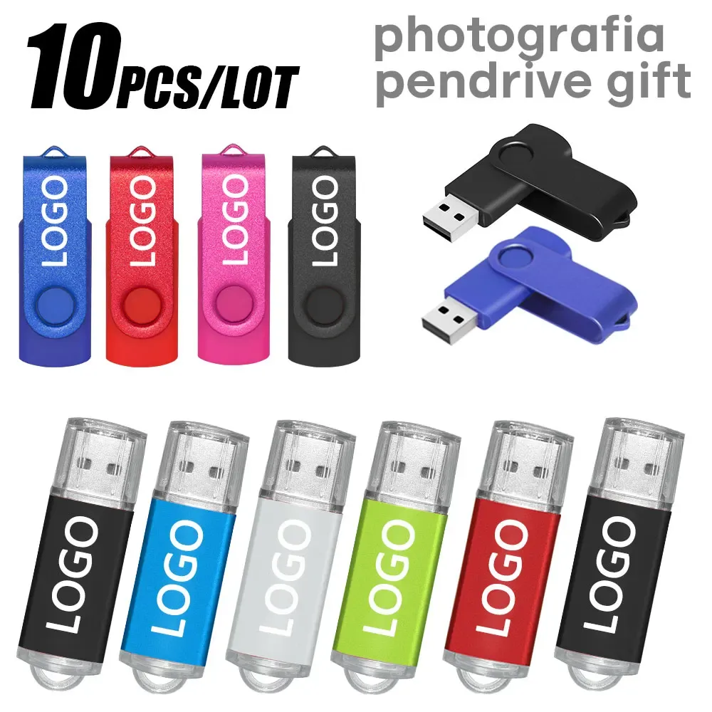 Enheter anpassad logotyp affärsanvändning grossist USB -stick 10st USB flashenhet 32 ​​GB 64 GB gratis frakt 16 GB Pen Drive 8 GB 4GB THUMB Drive