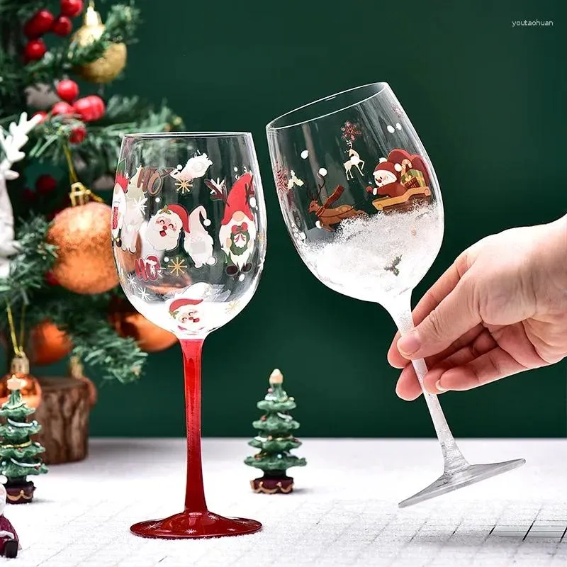 Verres à vin Accessoires cadeaux de Noël tasses en verre peint rouge et bière avec motifs