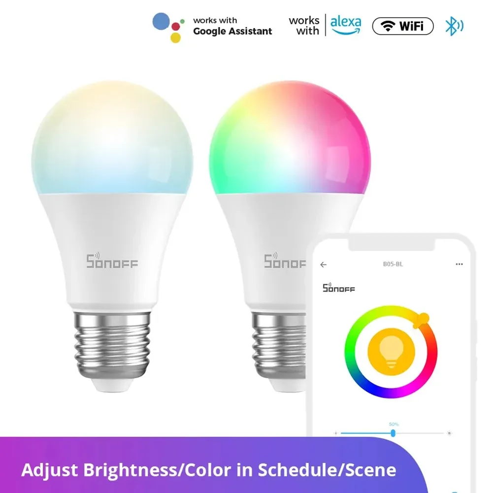 Control SONOFF Bulb B02BL B05BL WiFi Smart LED Bulb RGBCW Timing Dimming Color Change Work With Ewelink App Alexa Google 110V 220V