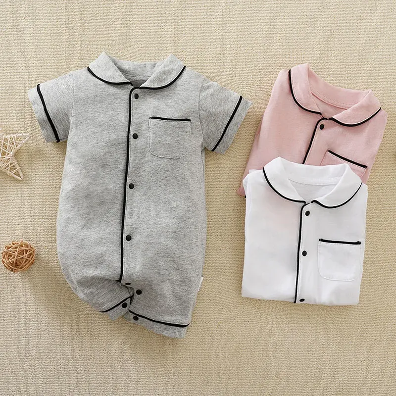 One-pièces Summer Boys and Girls Plain décontracté pyjamas Coton Coton Coton Coton Bodys Coton Coton Coton Coton Bodys