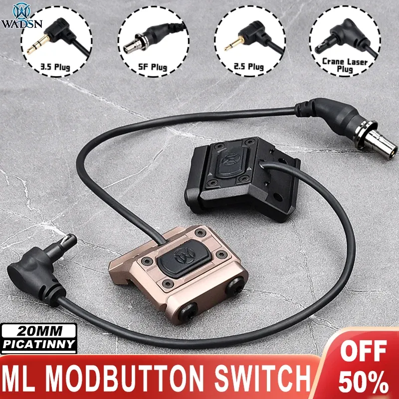 Lights WADSN New Modbutton Switch Tactical Remote Pressure Switchs Crane Plug for SF M600 M600C M300 Flashlight Airsoft Pistol 20mmRail