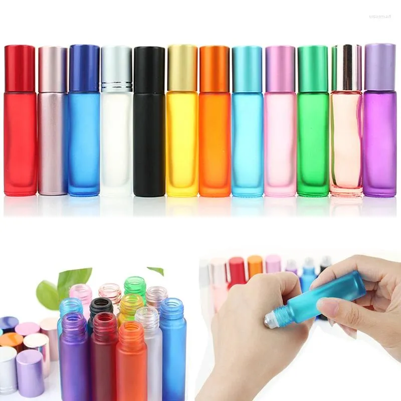 Bouteilles de rangement 10pcs / emballage 10 ml portable à rouleau en verre épais portable Perfume de parfum de voyage rechargeable Refipillable Ball Bottle Conteneur