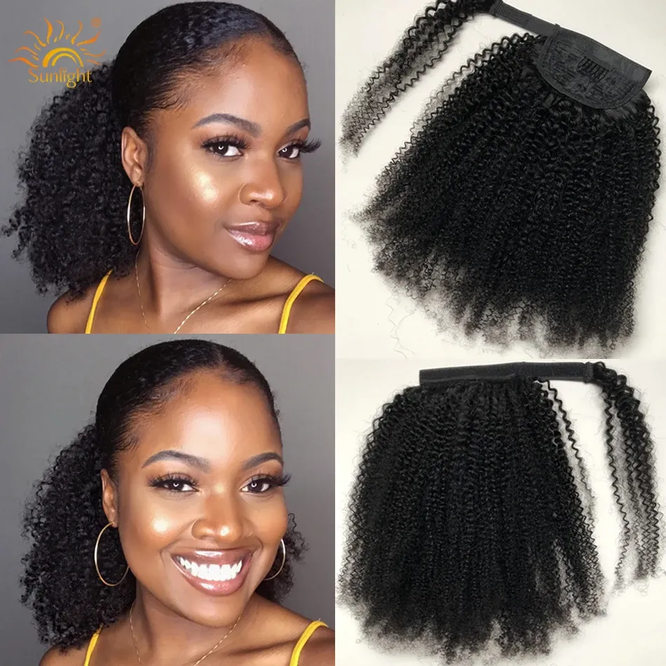 Perruques afro Kinky Curly Pony Pony Human Heuv Hair Ponytail Extensions Enrouler autour de la queue de cheval pneosique droite Remy Brésilien Brésilien Curly