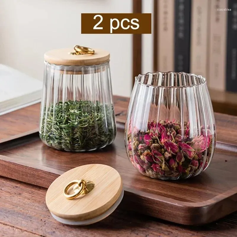 Storage Bottles Wood Lid Glass Airtight Canister Kitchen Jar Food Container Grains Tea Can Coffee Beans Candy Jars