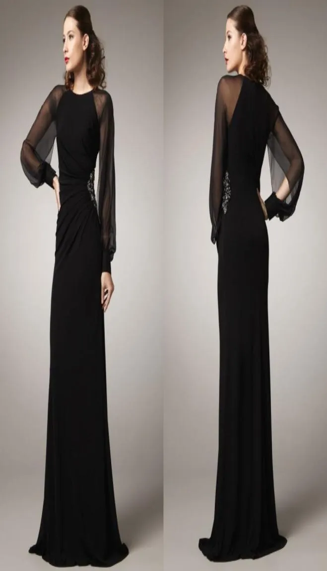 2015 Zuhair Murad Abendkleider Scheide Juwel Sheer Langarm schwarze Frauen Vintage Abendkleider für besondere Anlässe6119379