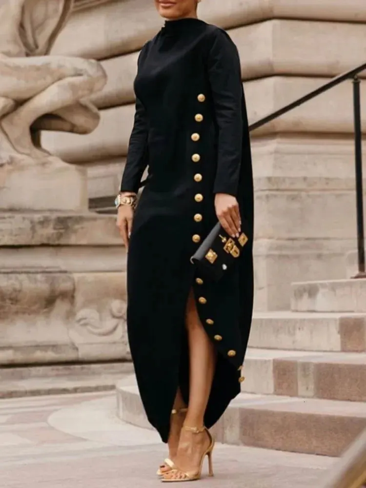 chinese dress ladies Long Sleeve Embellished Backless Maxi Dress in Black - 12 main image 1
