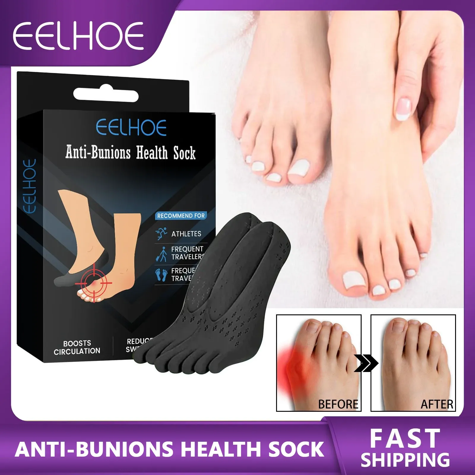 Outil Eelhoe Foot Care Chaussettes Thérapie Health Care Refort Chaussage Breatch Souffle de la cheville Foot Talon Masseur Doule Relief Soft Cushion Pad