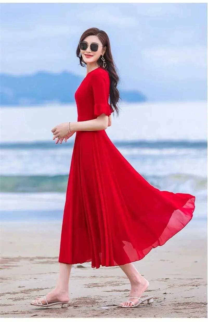 Red Chiffon Maxi Dress With V Neck And Short Sleeves... From  Jichang_store1, $16.69 In Bulk | DHgate.Com