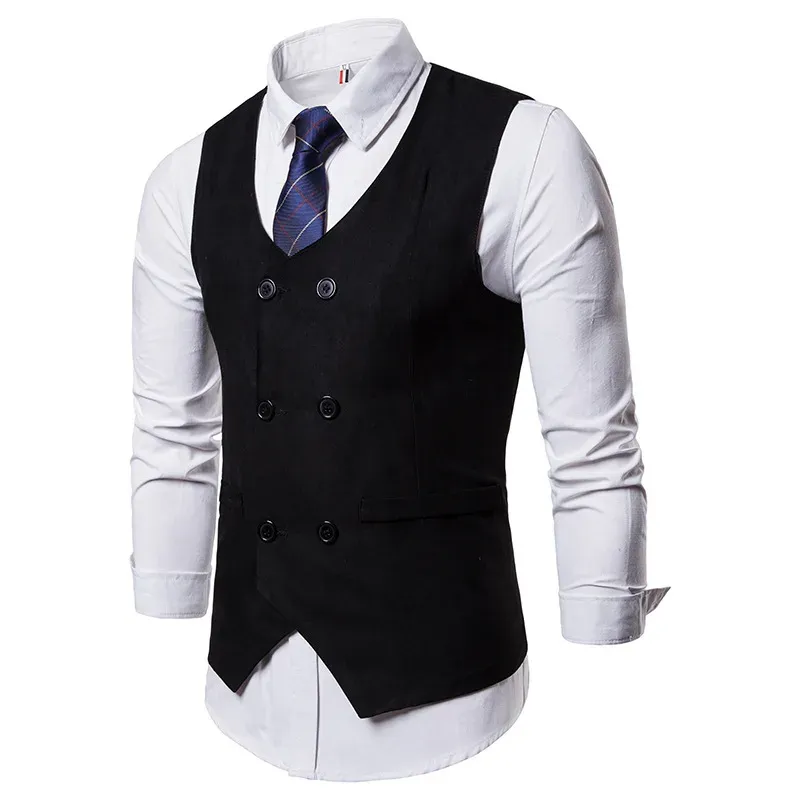 Vests Luclesam Men Suit Vest Business Casual Business Double Butted Wiltco Custom Wedding Tuxedo Vest New Fashion