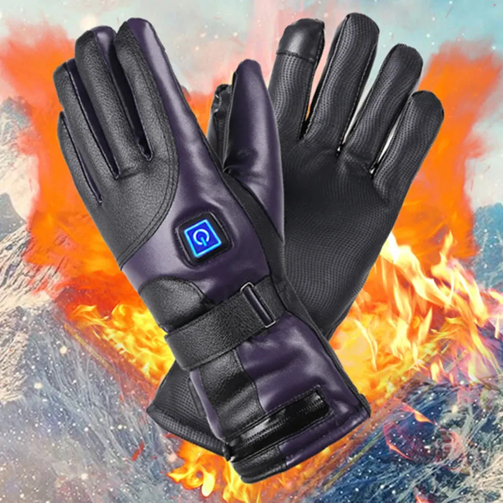 Gloves Unisex Heated Motorcycle Gloves 3 Heating Modes Electric Heating Gloves Waterproof PU Leather for Winter Outdoor Sports