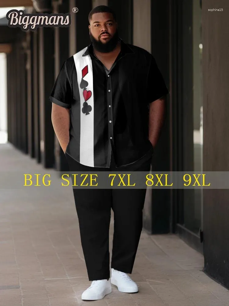 Tute da uomo Biggmans Bigmans Plus Size Shirt Set per abbigliamento Summer Stripe Black Stripe Poker Printingshort Sleeved Leisure Custom Made