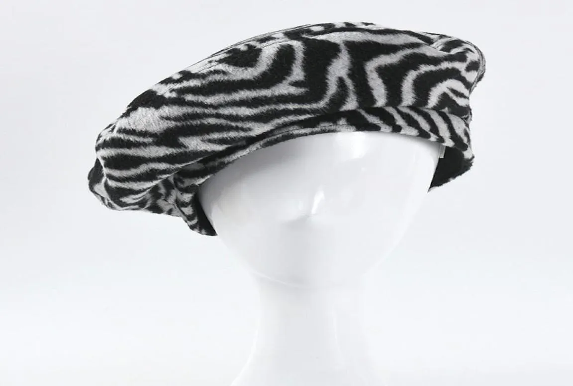 Boinas zebra sentiu chapéu de boina para mulheres designer francês cabelos baret bap ladies outono pintor de impressão de animais de inverno 2365751