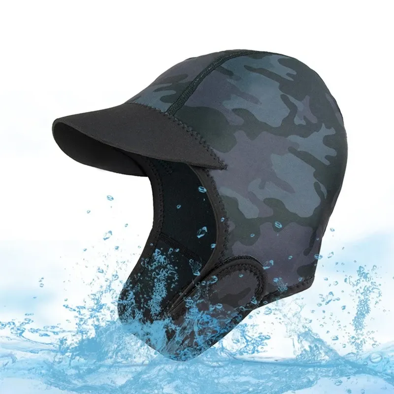 Шапки 2 мм неопреновая подводная плавательная шапка для подбородка с подбородком регулируем