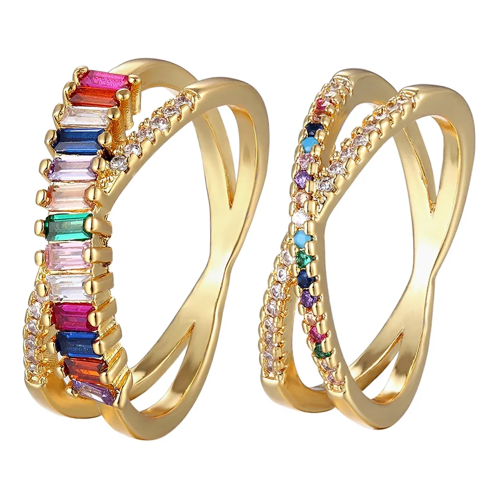 Groupes Nidin Top Quality Quality Colorful Rainbow CZ Ring For Women Girls Fashion Engagement Band de mariage Charme Jewelry 10 styles Choix