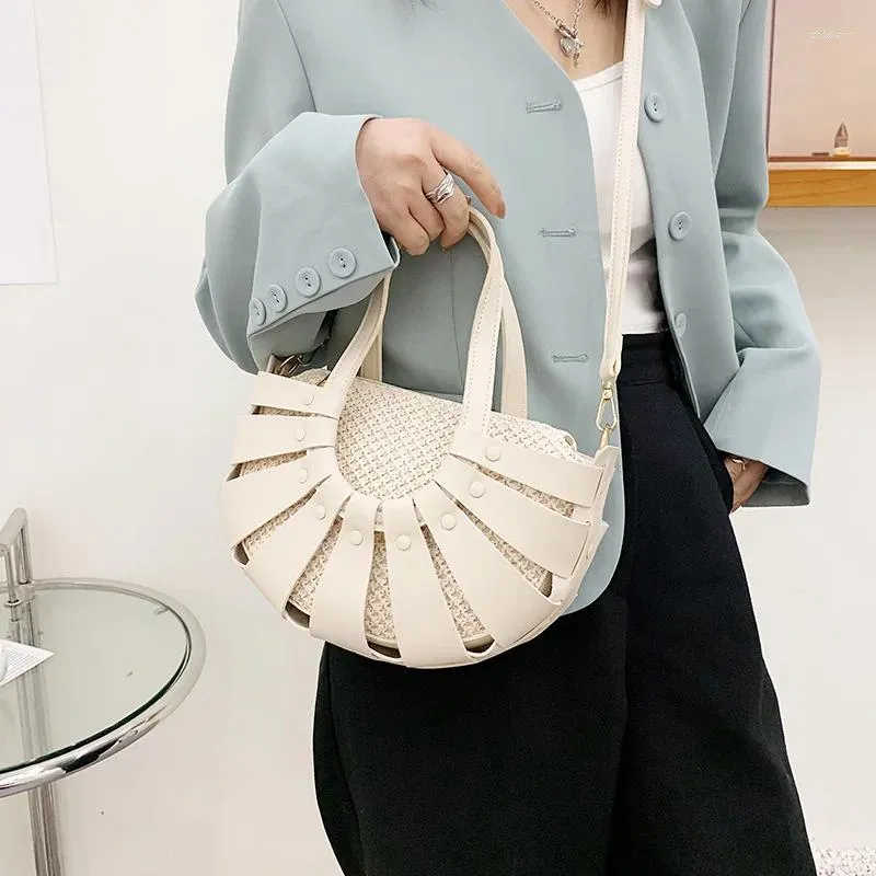 Shoulder Bags Small Semicircle Weave Women Tote Luxury Soft Leather Messenger Bag Ladies Hollow Designer Top-handle Handbags Sac
