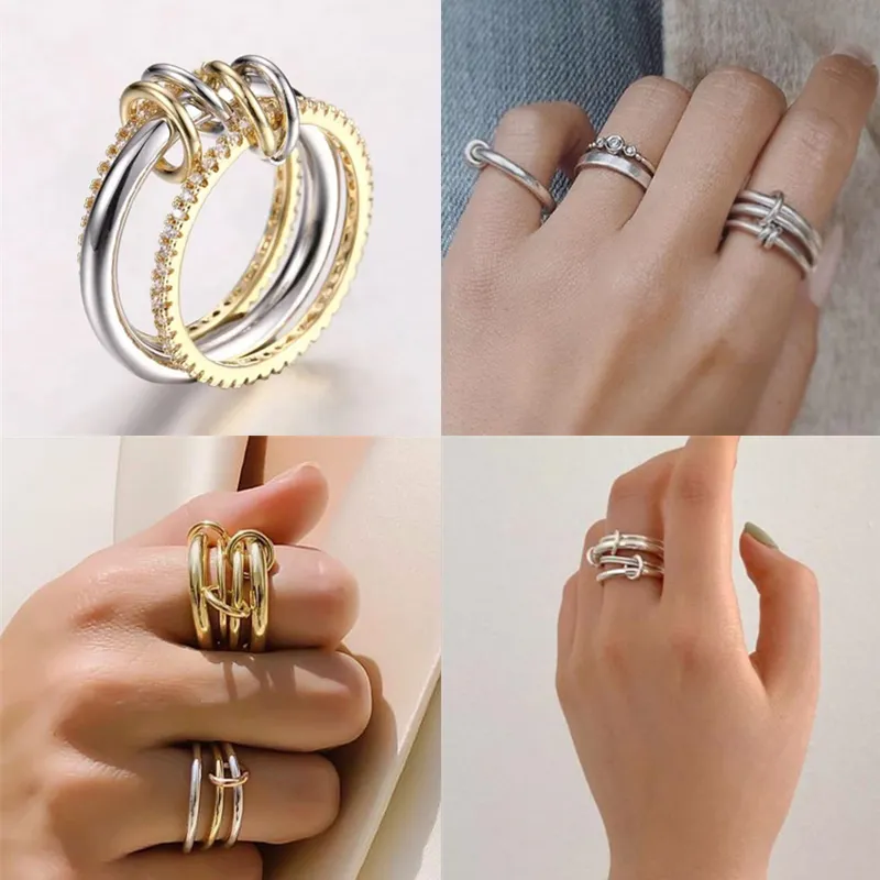 2024 neuer Designer Halley Gemini Band Rings Spinelli Kilcollin Brandneue Luxus Industriewindschmuck Gold 925 Sterling Silber Multiple Ring Mother Day Geschenk