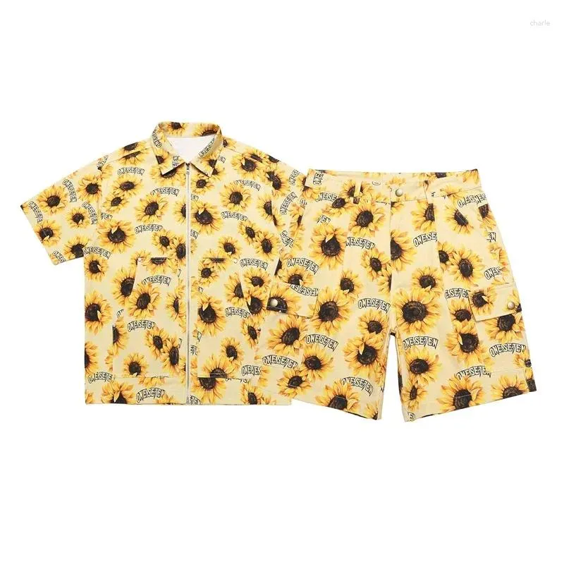 Herren Shorts Streetwear Full Sunflower Print Sommerhemden und Herren Frauen Farbe Match Briefe baggy knielange Hosen übergroß