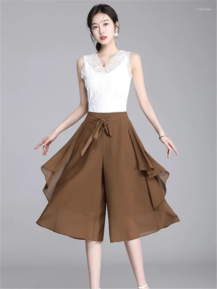 Damesbroek 2024 Lente zomer chiffon rok hoge taille casual streetwear losse vrouwelijke kleding bijgesneden broek pantalones