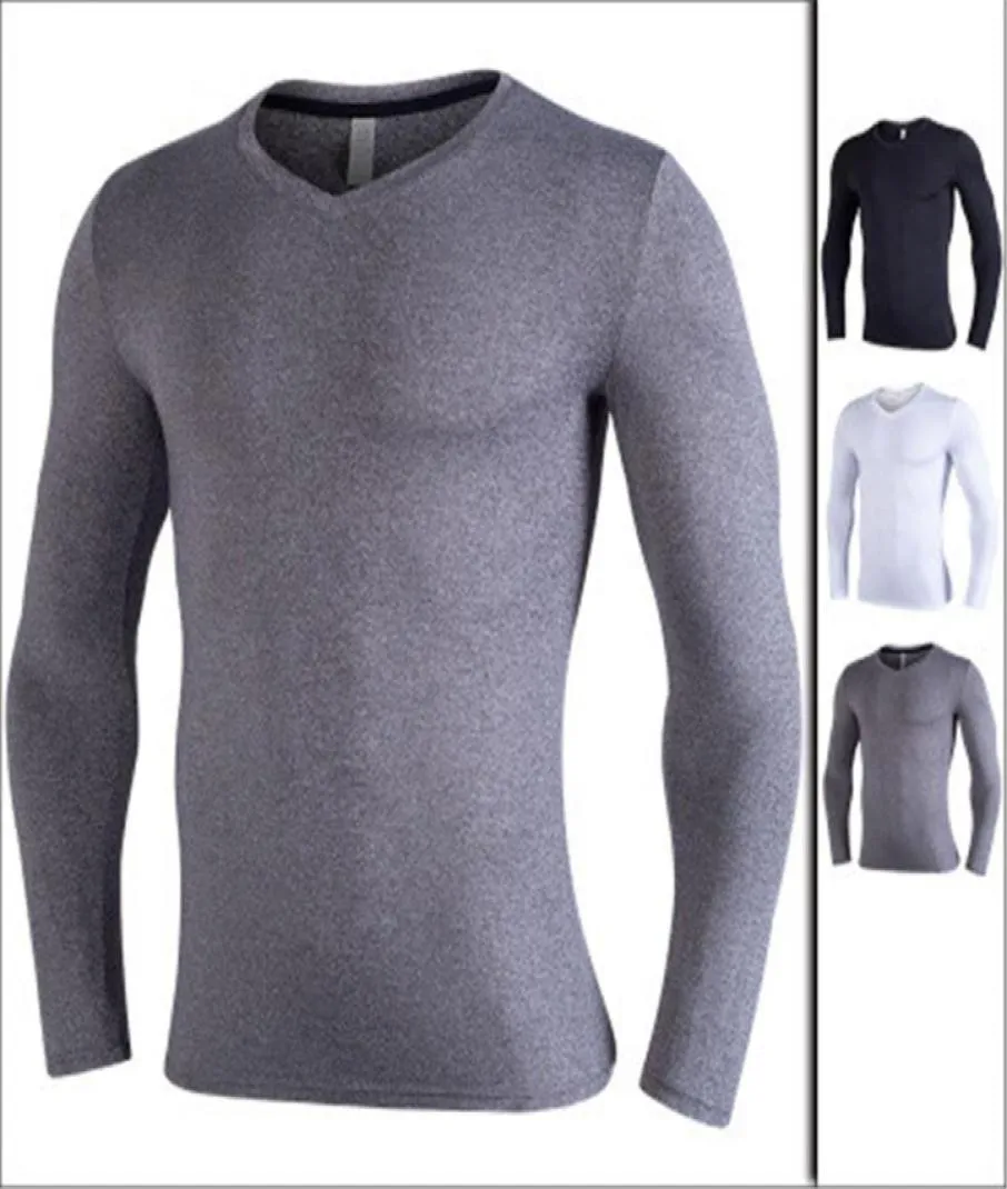 2019 Nuove magliette da corsa per uomo allenamento rapido asciugatura a v Neck Basketball Sport Sport Sports Tops Long Gym Fitness Shirtness Shirt2359020