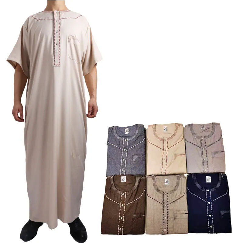 Robe de robe pour hommes du Moyen-Orient Modèles Maroc brodés Round Couleur Blogage de lin Coton Robe