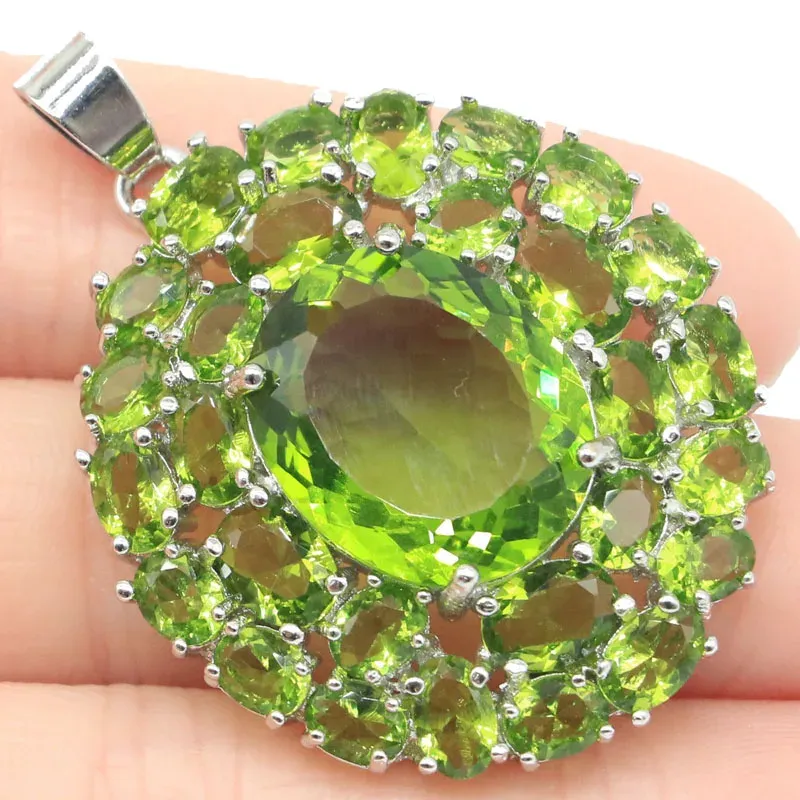 Pendenti 45x33 mm Vendi a caldo grande gemma ovale 18x15mm peridot per peridot regalo di donna argento ciondolo