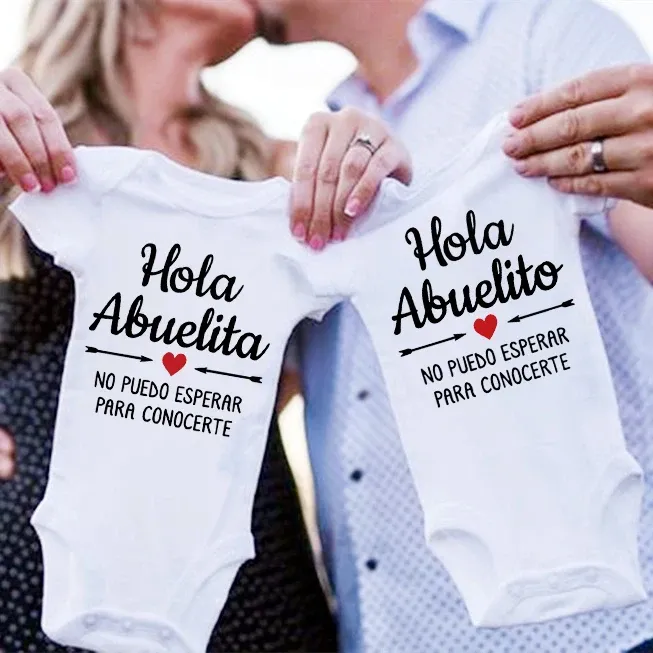 One-Pieces Hola Abuelita Hola Abuelito Baby Announcement Romper Newborn Baby Bodysuits Summer Boys Girls Jumpsuit Pregnancy Reveal Clothes